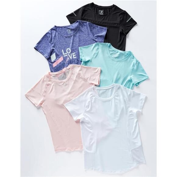 5 Pack: Women's Dry Fit Short Sleeve T Shirts, Athletic Workout Tee Tops - Picture 2 of 7